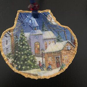 Handmade Christmas Ornament - Decoupaged Scallop Shell